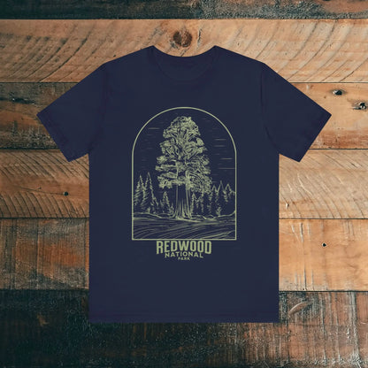 Redwood National Park Unisex Fit Soft T-Shirt Big Tree Line Art - Park Service Apparel