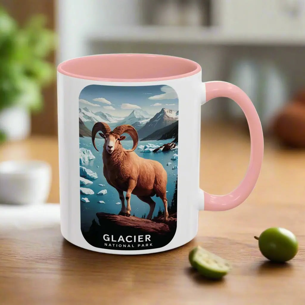 Glacier National Park Big Horned Sheep Scenic Coffee Mug 11oz 15oz Blue Black Pink Red - Park Service Apparel