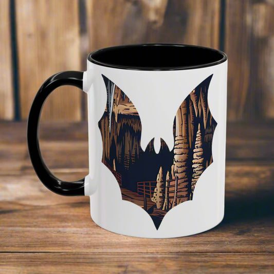 Carlsbad Caverns National Park Colored Coffee Mug 11oz 15oz Colorful Bat Cup Light Blue, Navy, Black, Pink, Red Printify