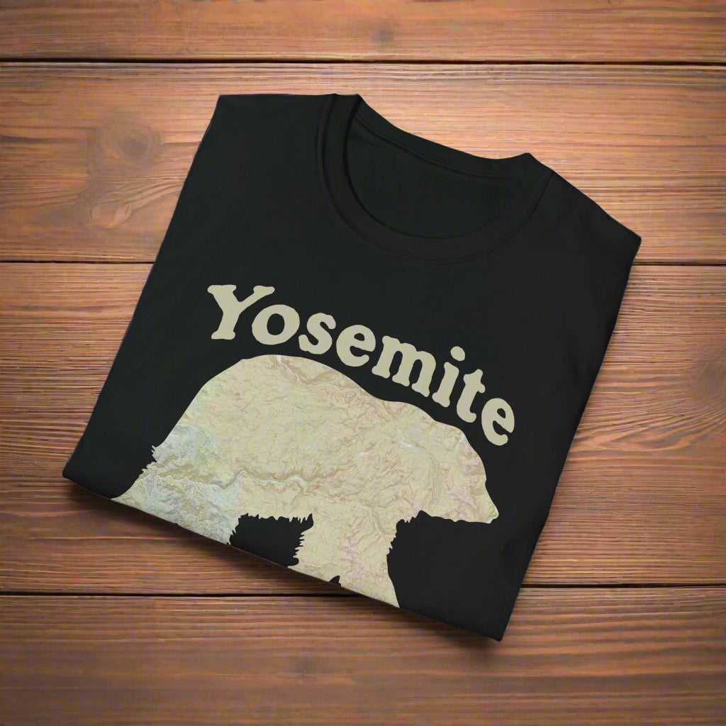 Yosemite National Park  Topographic Map Bear Unisex Fit Soft T-Shirt Printify