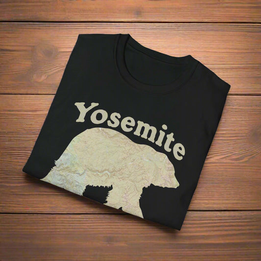 Yosemite National Park  Topographic Map Bear Unisex Fit Soft T-Shirt Printify