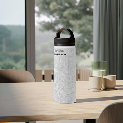 Olympic National Park Topographic Stainless Steel Water Bottle Handle Lid Printify