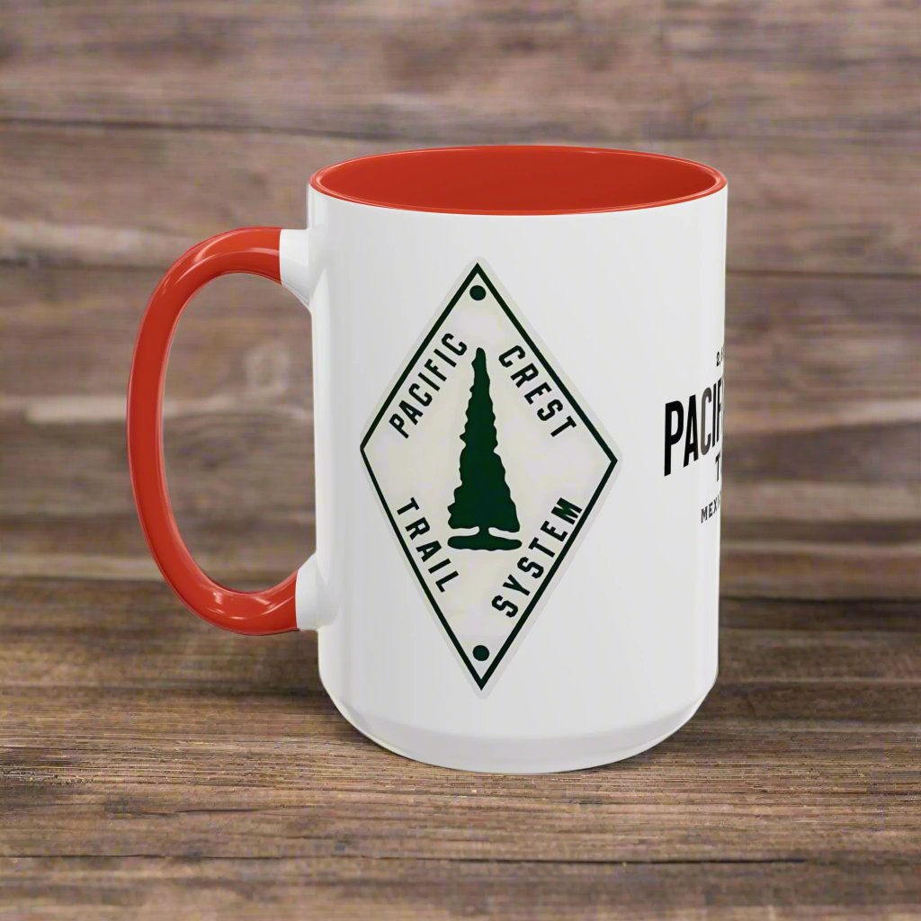Pacific Crest Trail Classic Trail Marker Accent Coffee Mug 11oz, 15oz Blue Black Pink Red Navy Mexico To Canada Map Printify