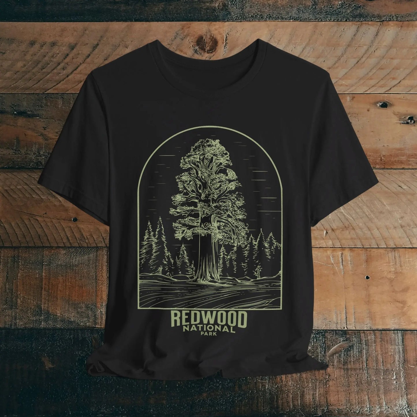 Redwood National Park Unisex Fit Soft T-Shirt Big Tree Line Art - Park Service Apparel