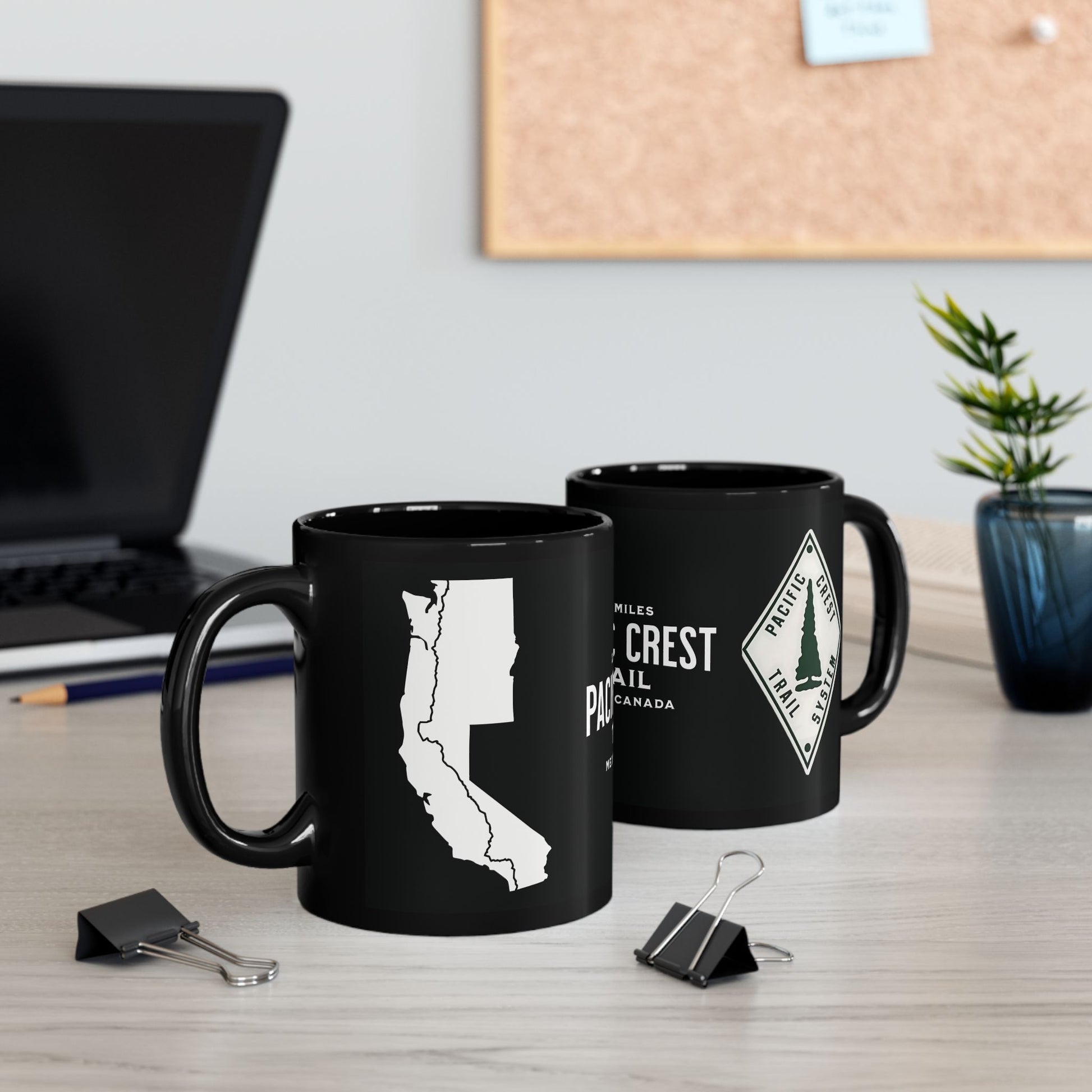Pacific Crest Trail Classic Marker Black Mug 11oz, 15oz PCT Mexico to Canada Map Hiking Hike Inspired Drinkware Printify