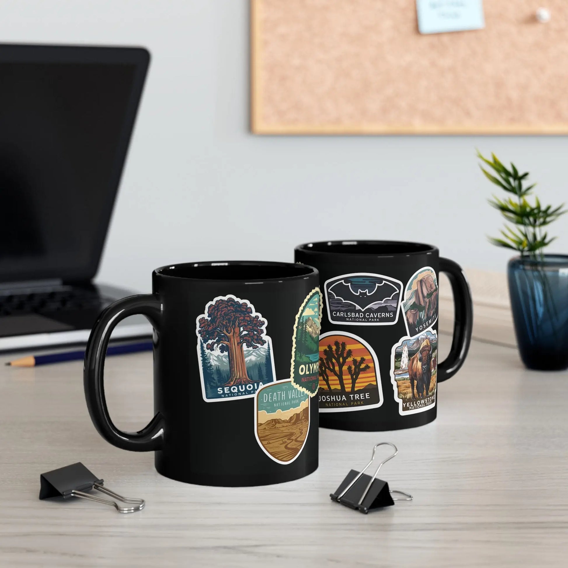 Personalized National Park Sticker Style Black Mug 11oz, 15oz Customize - Park Service Apparel