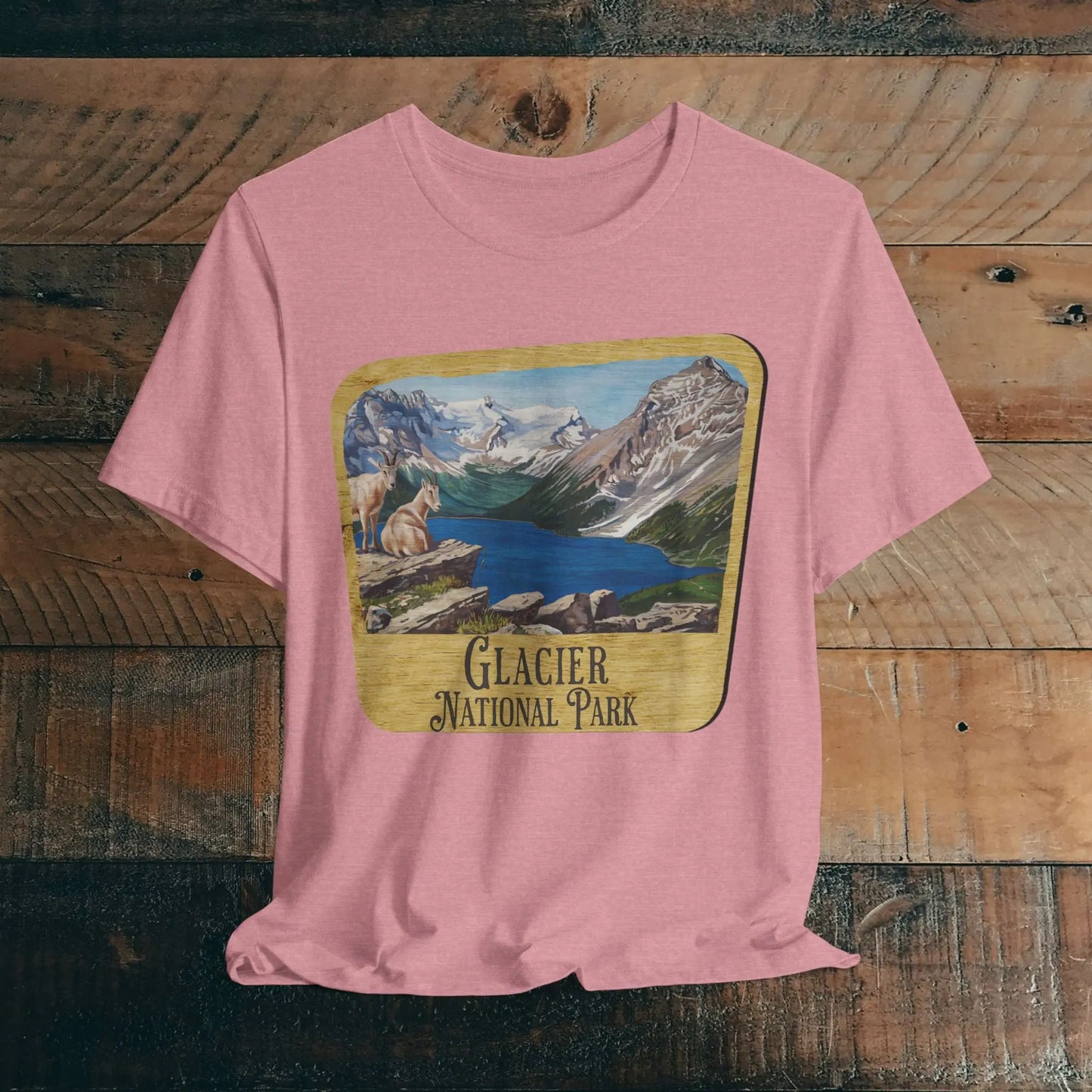 Glacier National Park Unisex Fit Short Sleeve T-Shirt Wood Sign - Park Service Apparel