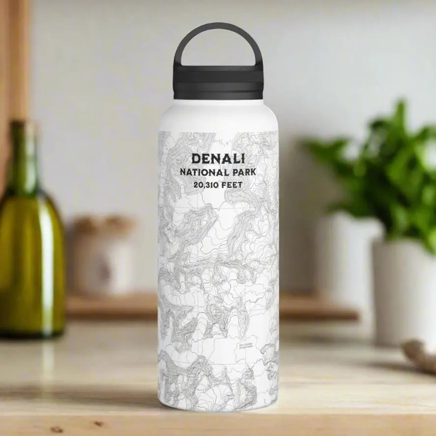 Denali National Park Topographic Stainless Steel Water Bottle Handle Lid Alaska 20,310 Ft. - Park Service Apparel
