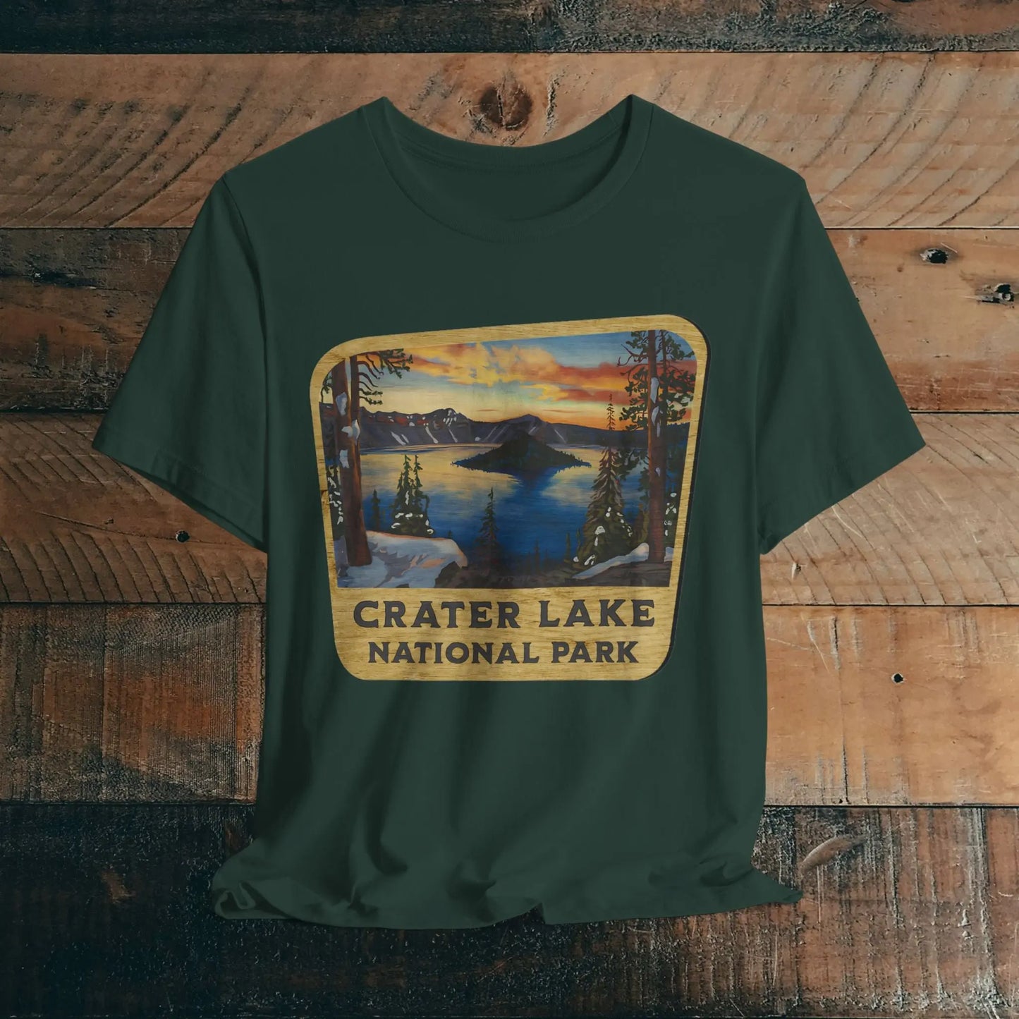 Crater Lake National Park Unisex Fit Short Sleeve T-Shirt Wood Sign - Park Service Apparel