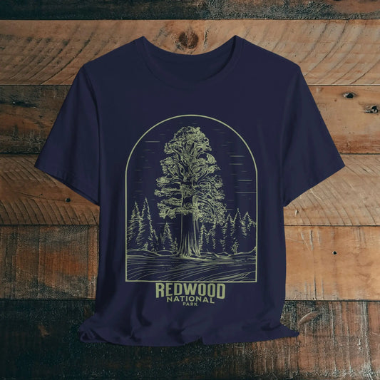 Redwood National Park Unisex Fit Soft T-Shirt Big Tree Line Art - Park Service Apparel