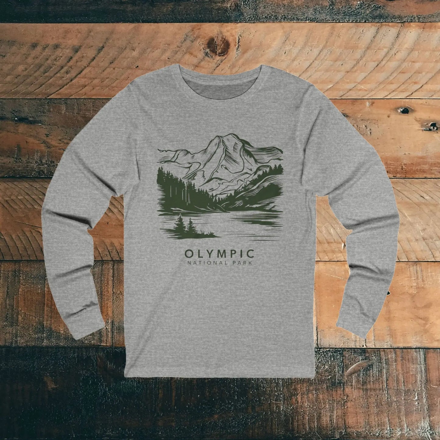 Olympic National Park Unisex Fit Long Sleeve T-Shirt Green Mountain Art - Park Service Apparel