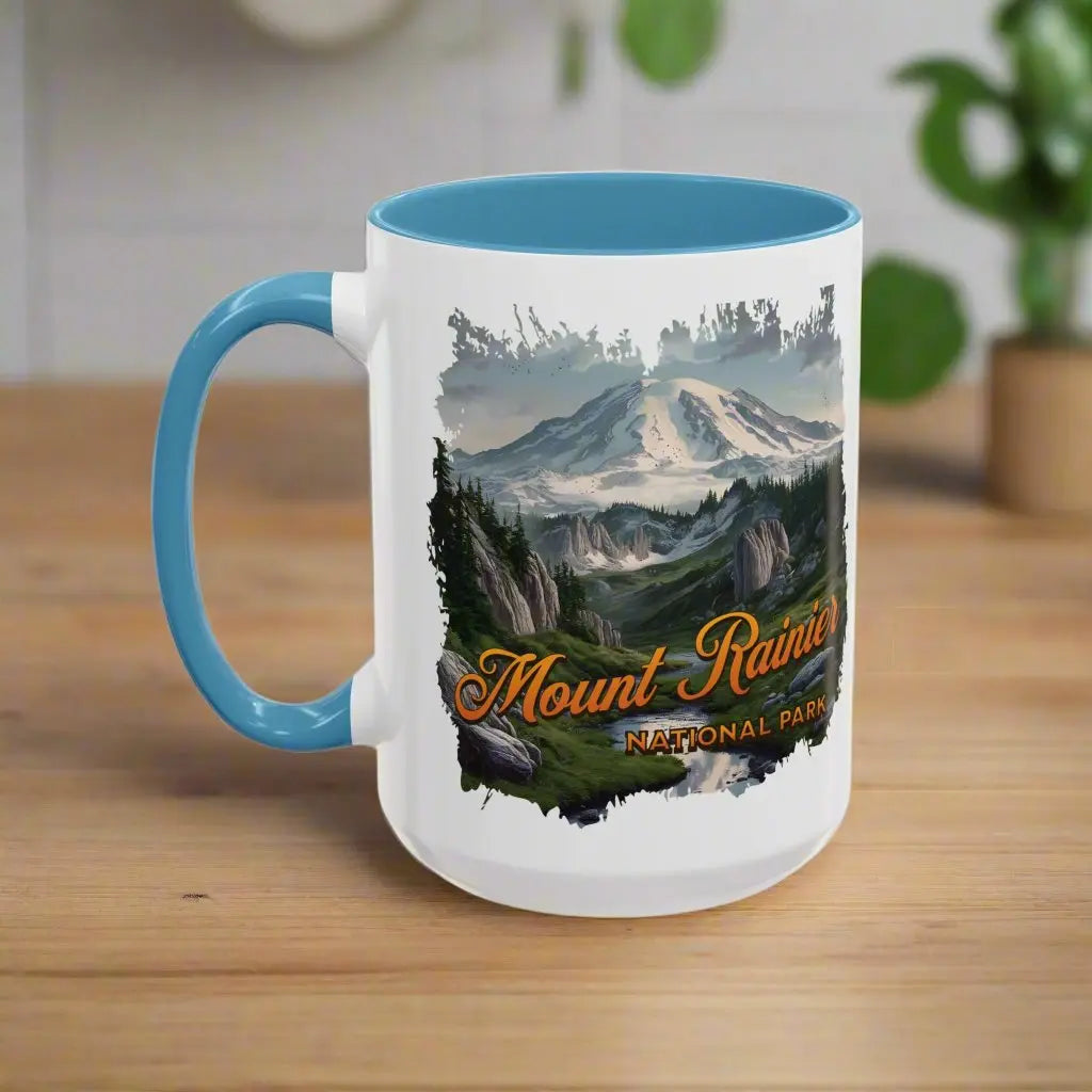 Mount Rainier National Park Accent Coffee Mug 11oz 15oz Blue Black Pink Red Outdoor Inspired Ceramic Mug - Park Service Apparel