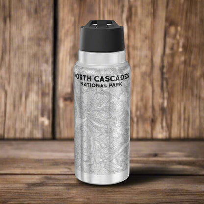 North Cascades National Park Topographic Insulated Water Bottle Tumbler 32oz