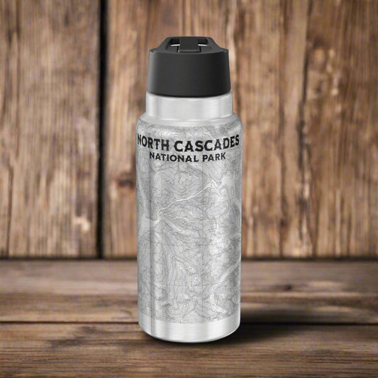 North Cascades National Park Topographic Insulated Water Bottle Tumbler 32oz