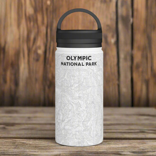 Olympic National Park Topographic Stainless Steel Water Bottle Handle Lid Printify