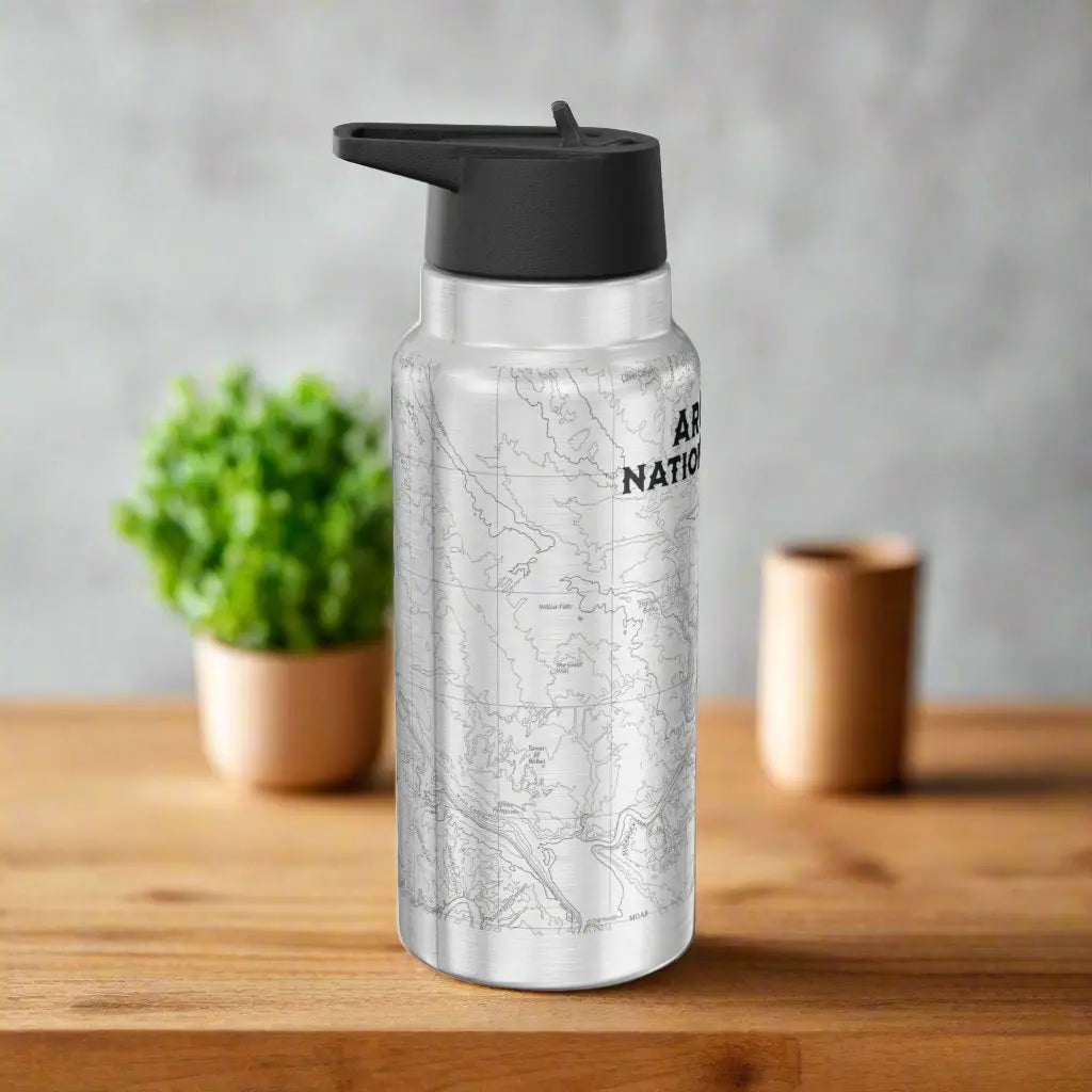 Arches National Park Topographic Insulated Water Bottle Tumbler 32oz Moab Utah USGS Map Print - Park Service Apparel