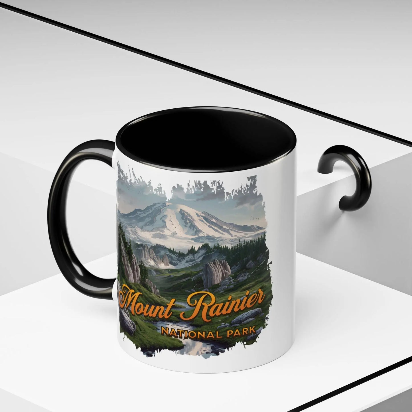 Mount Rainier National Park Accent Coffee Mug 11oz 15oz Blue Black Pink Red Outdoor Inspired Ceramic Mug - Park Service Apparel