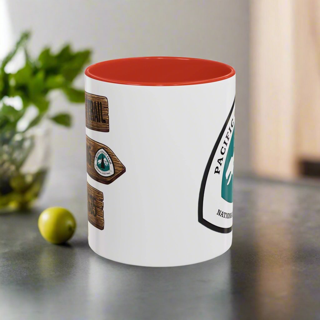 Pacific Crest Trail Accent Coffee Mug 11oz 15oz National Scenic PCT Wood Mile Sign Printify