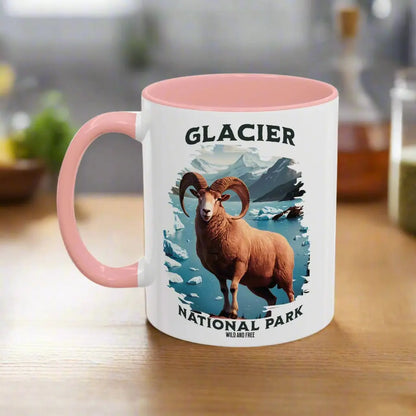 Glacier National Park Big Horned Sheep Accent Coffee Mug 11oz 15oz Blue Black Pink Red - Park Service Apparel
