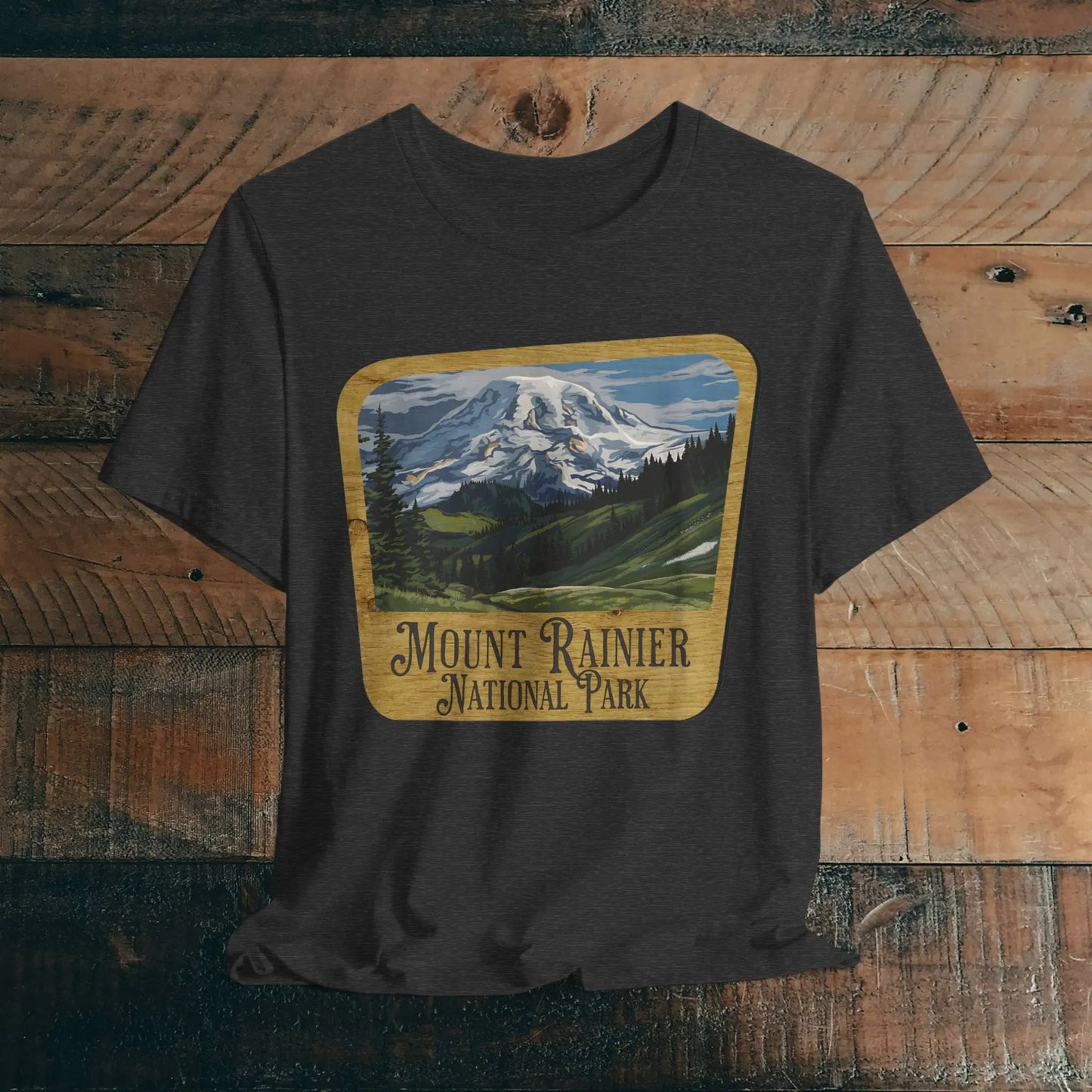 Mount Rainier National Park Unisex Fit Short Sleeve T-Shirt Wood Sign - Park Service Apparel