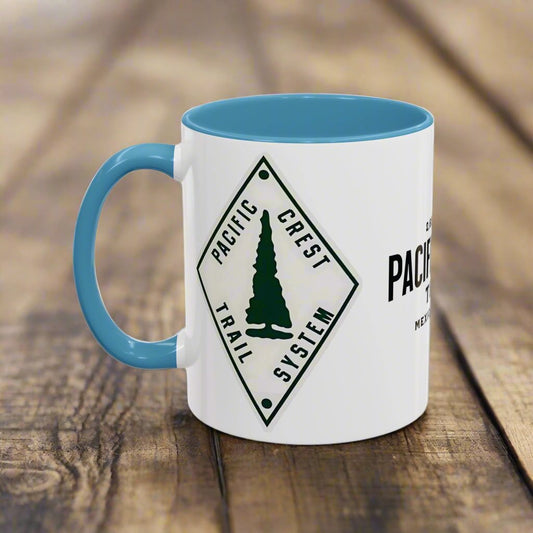 Pacific Crest Trail Classic Trail Marker Accent Coffee Mug 11oz, 15oz Blue Black Pink Red Navy Mexico To Canada Map Printify
