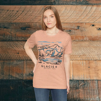 Glacier National Park Unisex Fit Soft T-Shirt Watercolor Line Art - Park Service Apparel