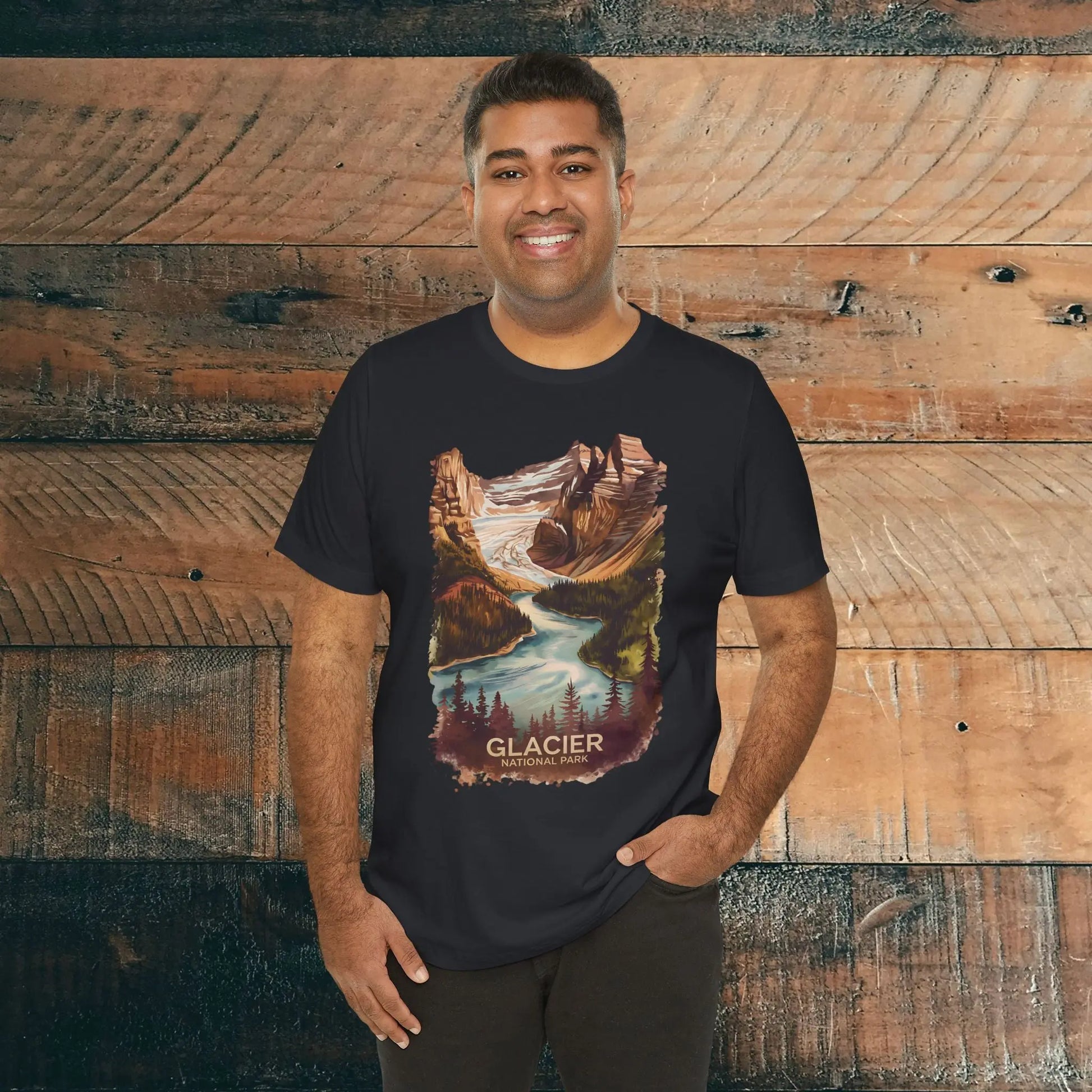 Glacier National Park Unisex Fit Soft T-Shirt  Fall Colors Watercolor Style - Park Service Apparel