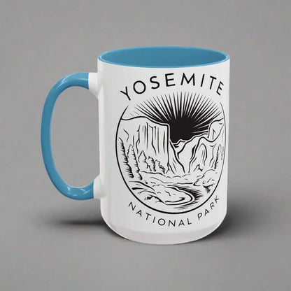 Yosemite National Park Line Art Accent Coffee Mug 11oz 15oz Blue Black Pink Red - Park Service Apparel