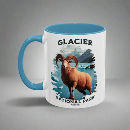 Glacier National Park Big Horned Sheep Accent Coffee Mug 11oz 15oz Blue Black Pink Red - Park Service Apparel