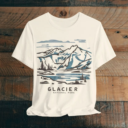Glacier National Park Unisex Fit Soft T-Shirt Watercolor Line Art - Park Service Apparel