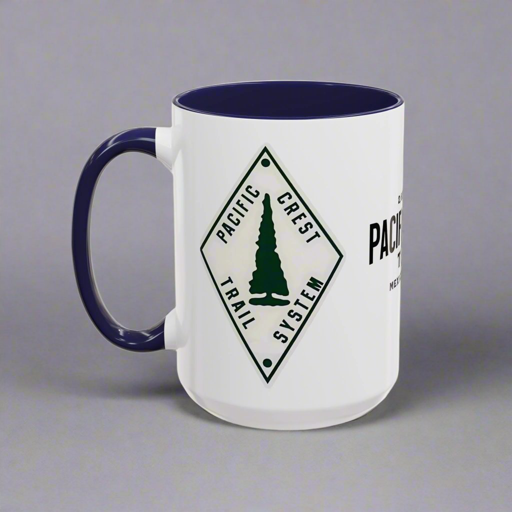 Pacific Crest Trail Classic Trail Marker Accent Coffee Mug 11oz, 15oz Blue Black Pink Red Navy Mexico To Canada Map Printify