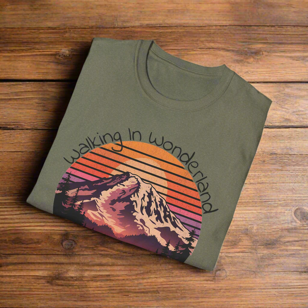 Walking In Wonderland Mount Rainier National Park Unisex Fit Soft T-Shirt Printify