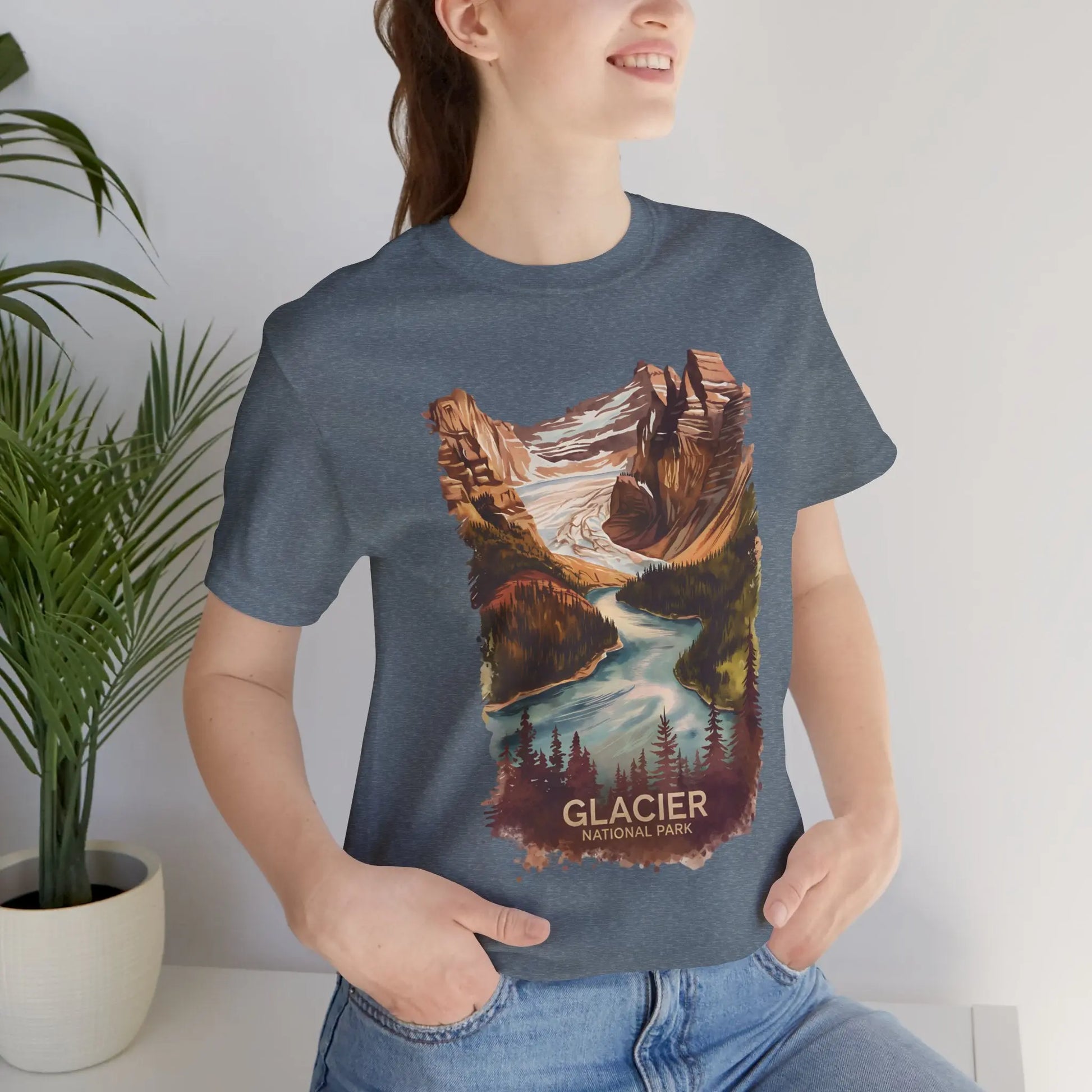 Glacier National Park Unisex Fit Soft T-Shirt  Fall Colors Watercolor Style - Park Service Apparel