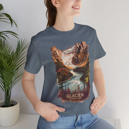 Glacier National Park Unisex Fit Soft T-Shirt  Fall Colors Watercolor Style - Park Service Apparel