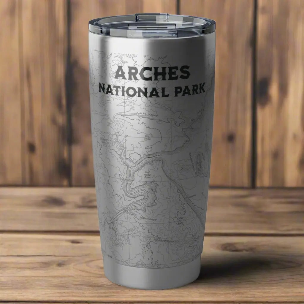 Arches National Park Topographic Tumbler 20oz USGS Map Print Moab Utah - Park Service Apparel