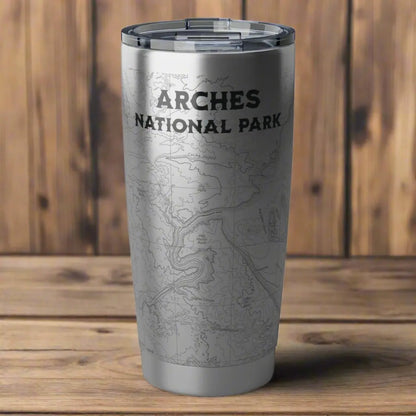 Arches National Park Topographic Tumbler 20oz USGS Map Print Moab Utah - Park Service Apparel
