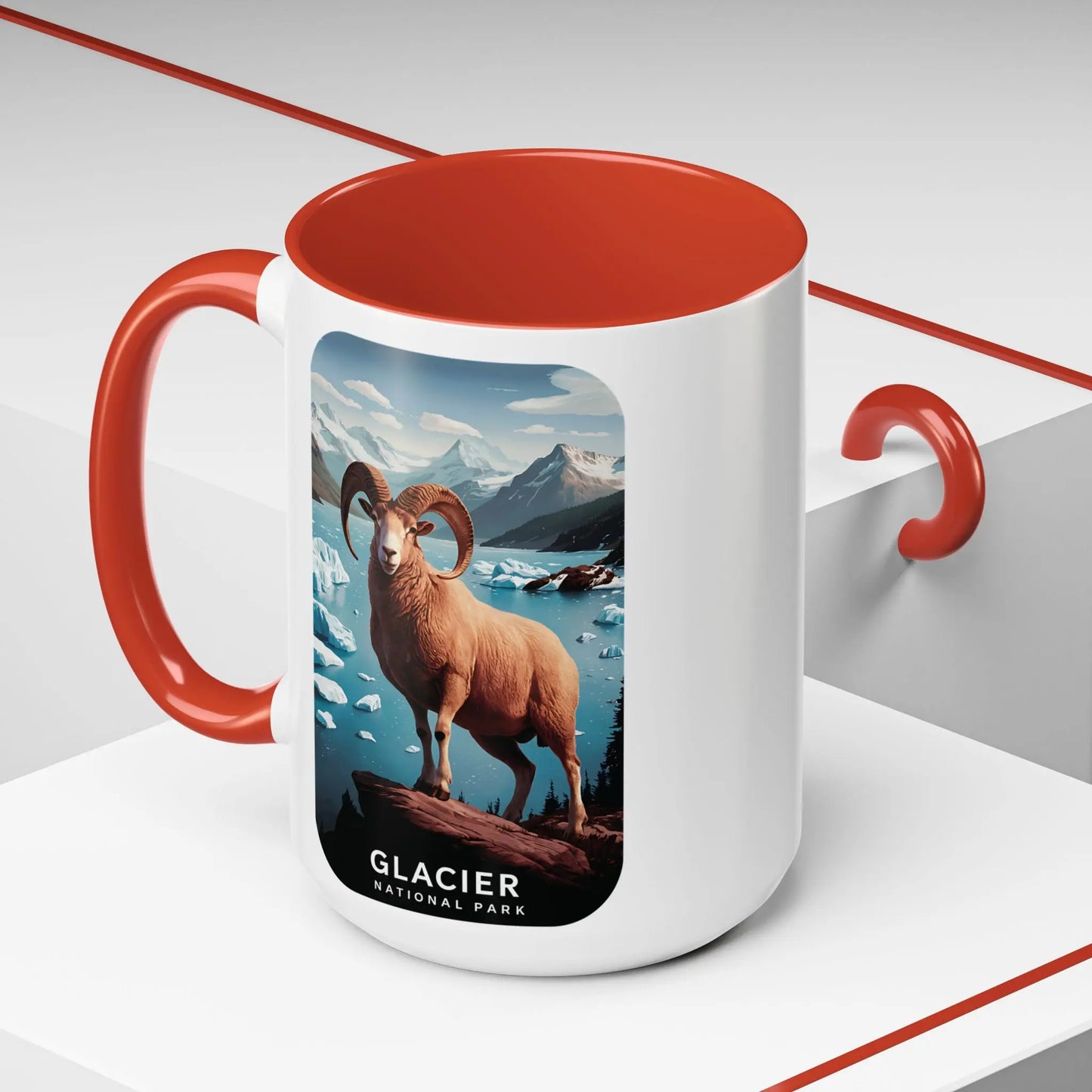Glacier National Park Big Horned Sheep Scenic Coffee Mug 11oz 15oz Blue Black Pink Red - Park Service Apparel