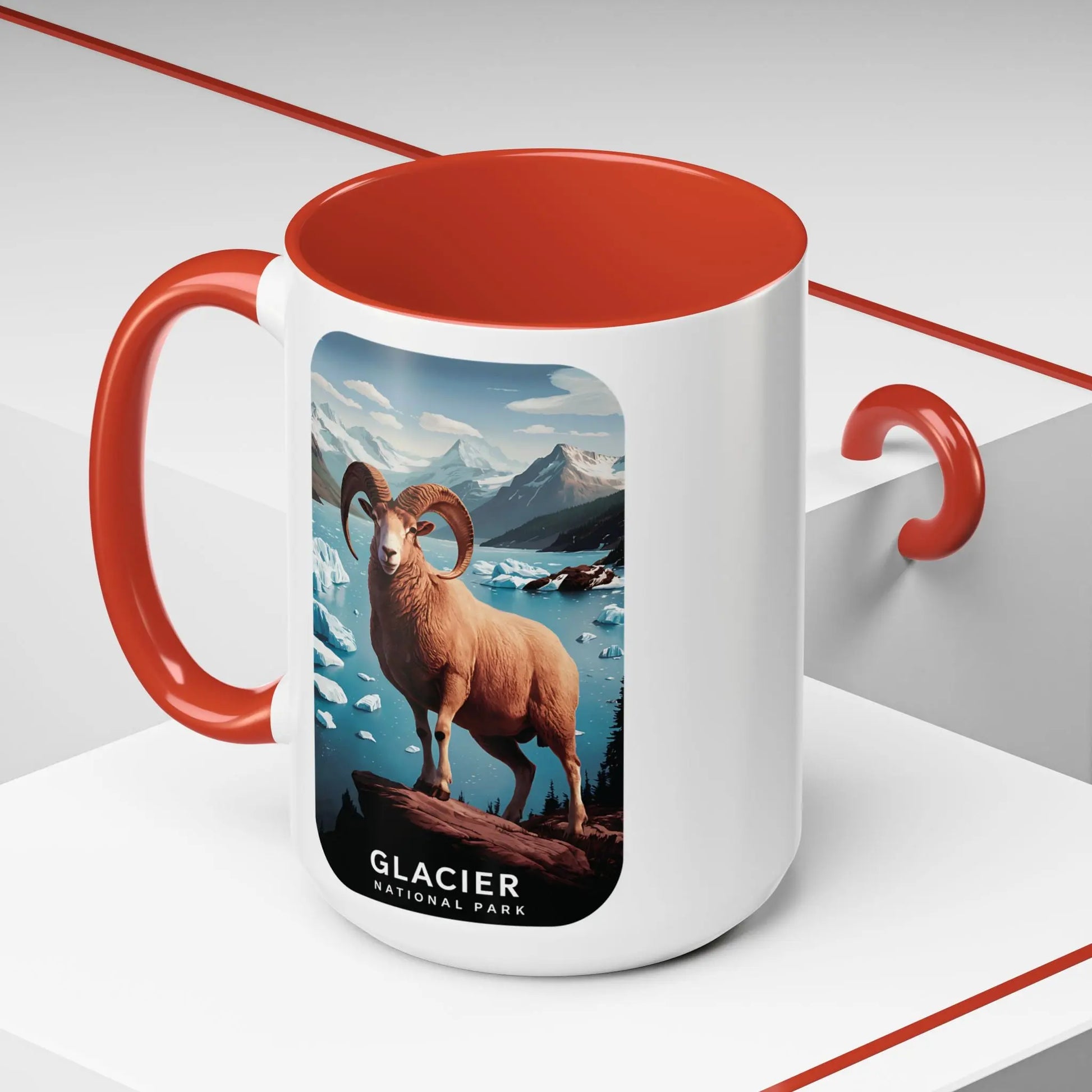 Glacier National Park Big Horned Sheep Scenic Coffee Mug 11oz 15oz Blue Black Pink Red - Park Service Apparel