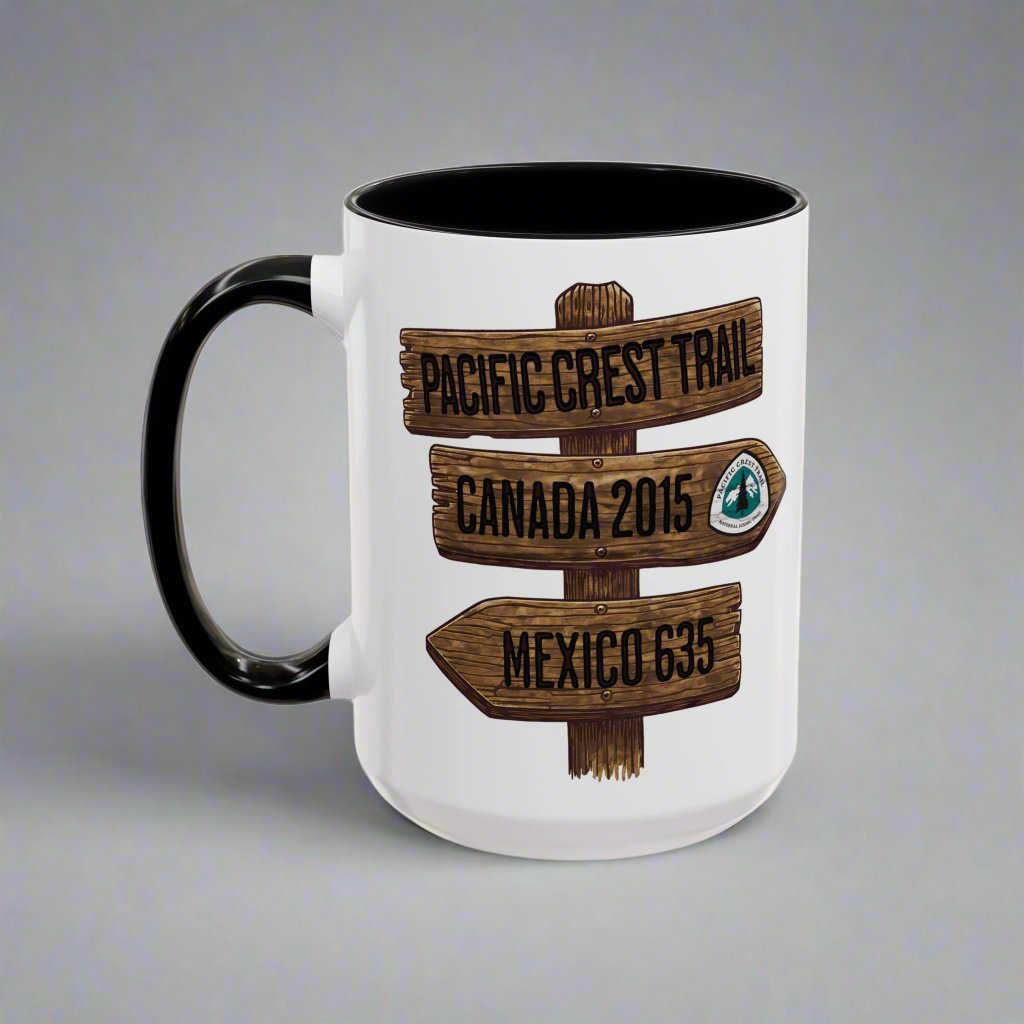 Pacific Crest Trail Accent Coffee Mug 11oz 15oz National Scenic PCT Wood Mile Sign Printify
