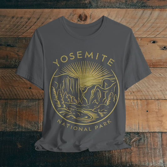 Yosemite National Park Valley Outline Art Unisex Fit Soft T-Shirt Wood Pattern - Park Service Apparel