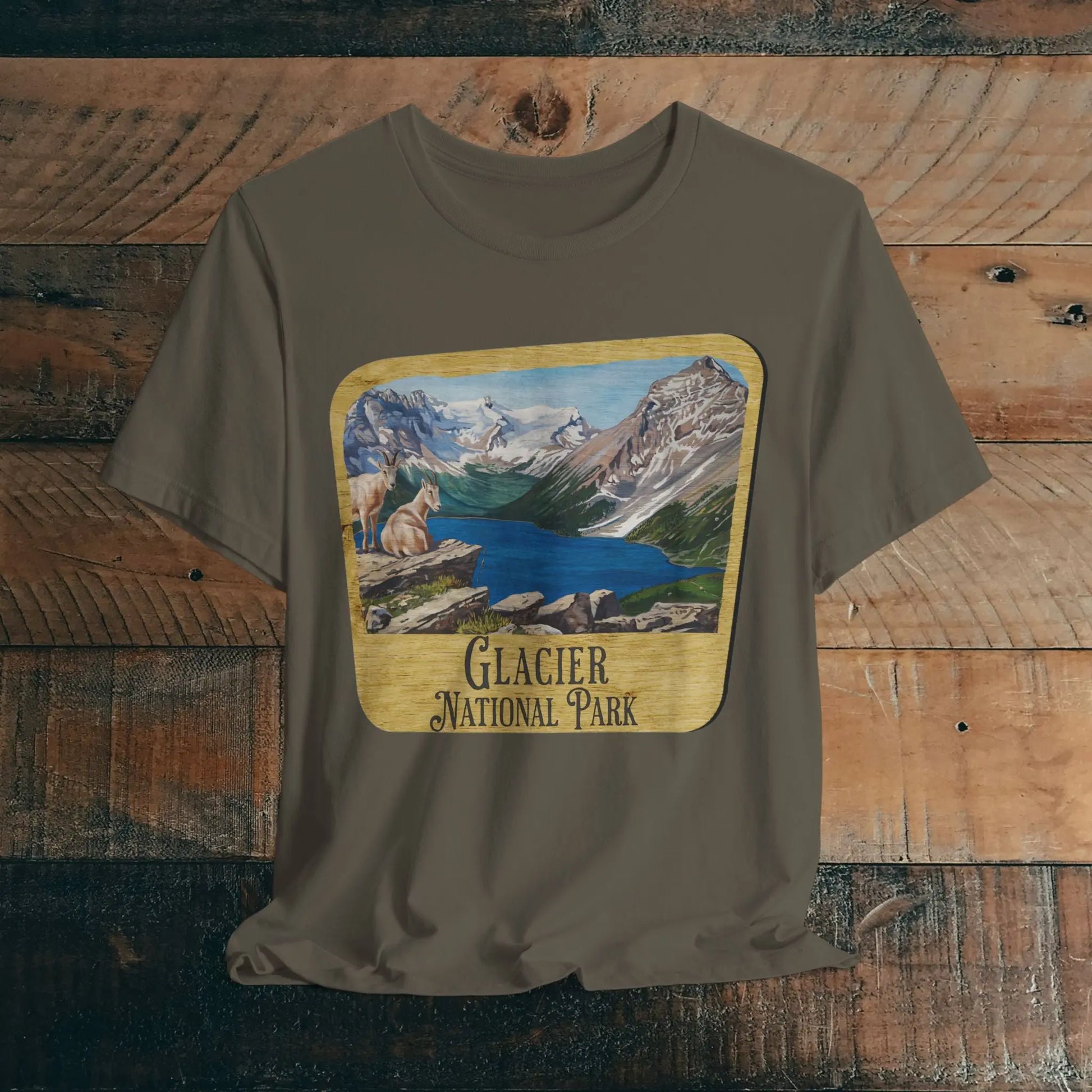 Glacier National Park Unisex Fit Short Sleeve T-Shirt Wood Sign - Park Service Apparel