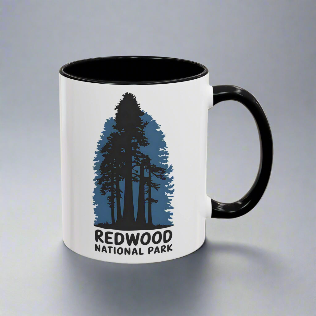 Redwood National Park Accent Coffee Mug 11oz 15oz Shaded Trees Blue Black Pink Red Outdoor Inspired Printify