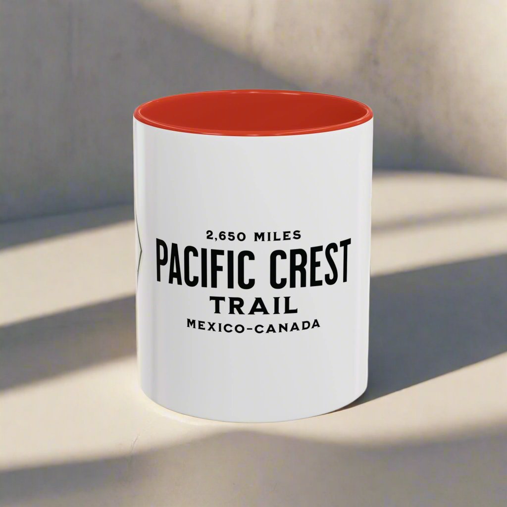 Pacific Crest Trail Classic Trail Marker Accent Coffee Mug 11oz, 15oz Blue Black Pink Red Navy Mexico To Canada Map Printify