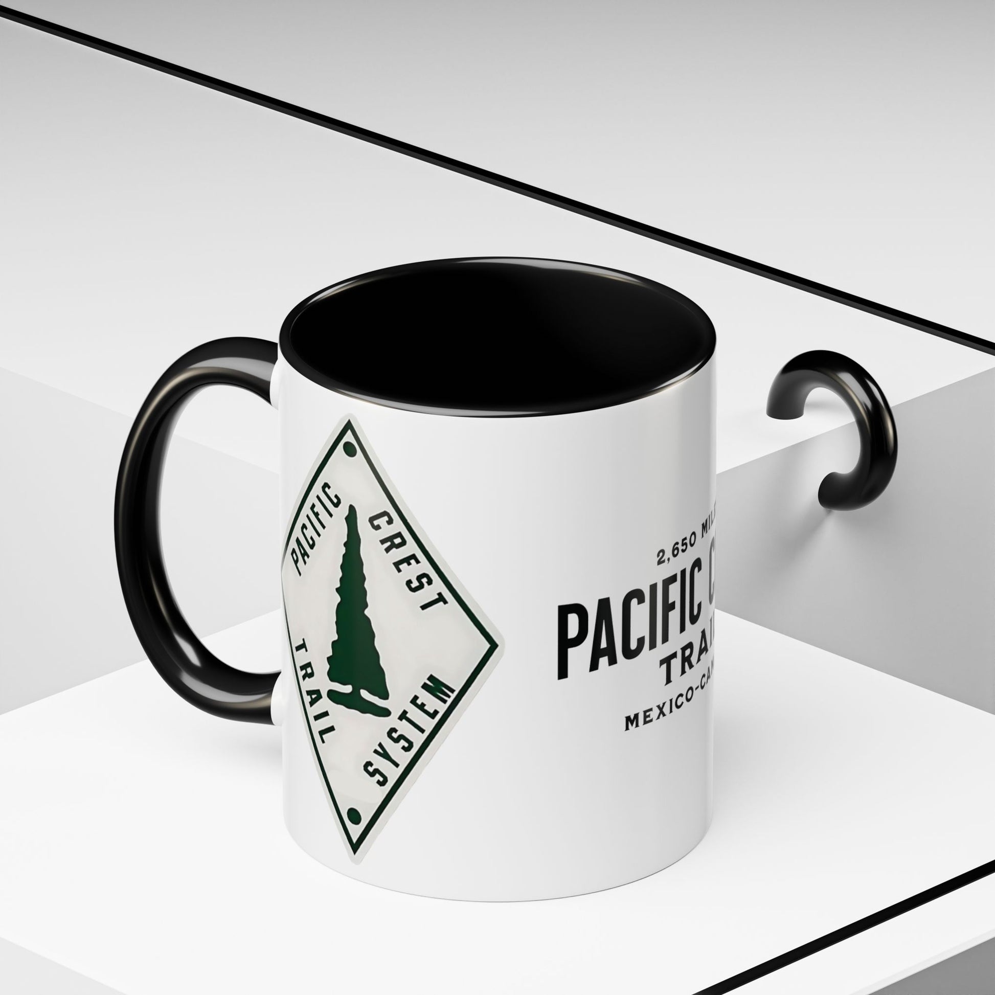 Pacific Crest Trail Classic Trail Marker Accent Coffee Mug 11oz, 15oz Blue Black Pink Red Navy Mexico To Canada Map Printify