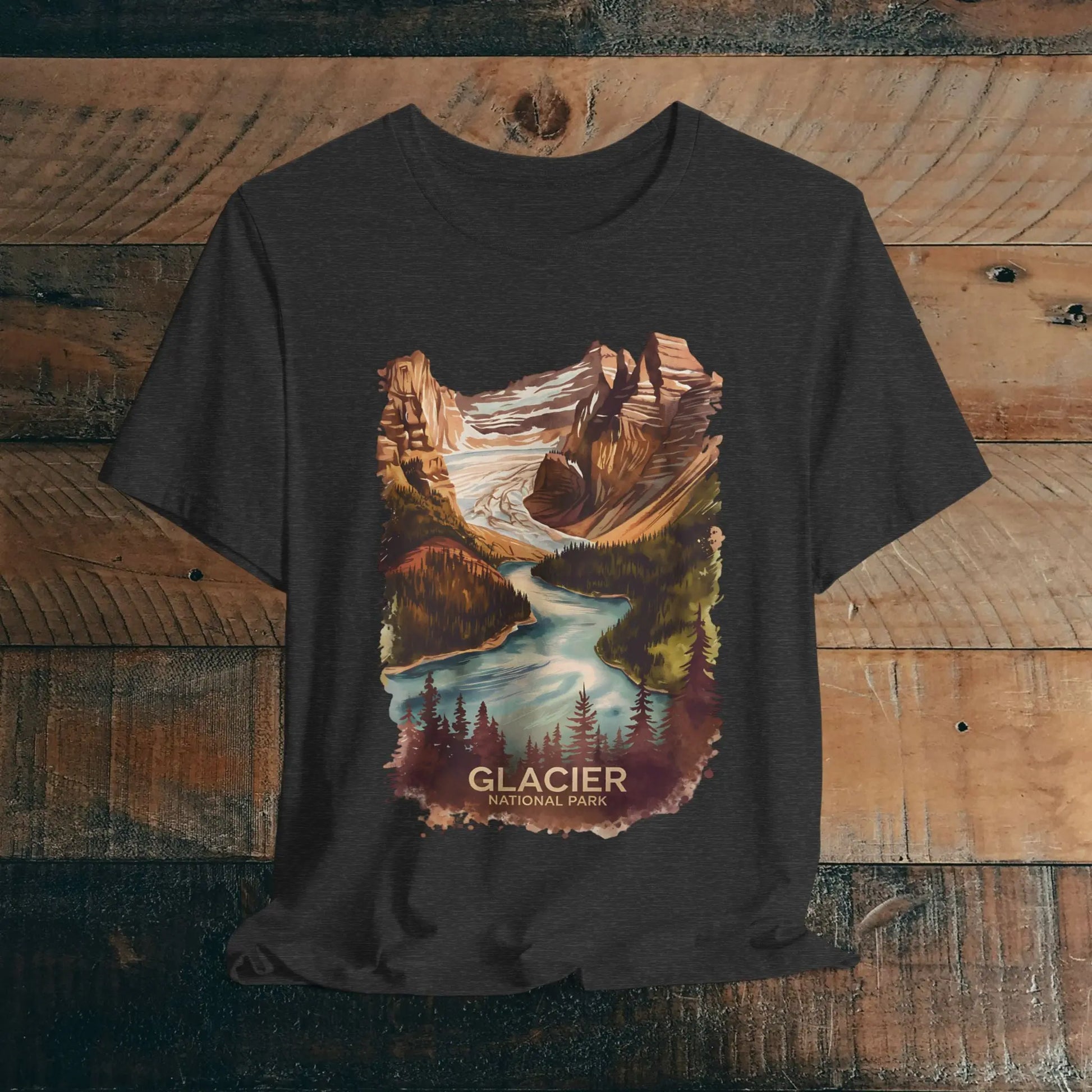Glacier National Park Unisex Fit Soft T-Shirt  Fall Colors Watercolor Style - Park Service Apparel