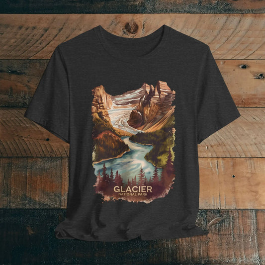 Glacier National Park Unisex Fit Soft T-Shirt  Fall Colors Watercolor Style - Park Service Apparel