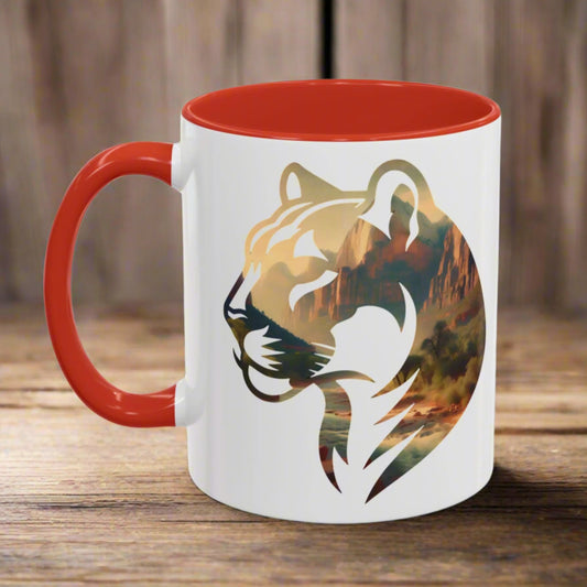 Zion National Park Mountain Lion Colored Coffee Mug 11oz 15oz Utah Canyon Coffee Cup Light Blue, Navy, Black, Pink, Red Printify