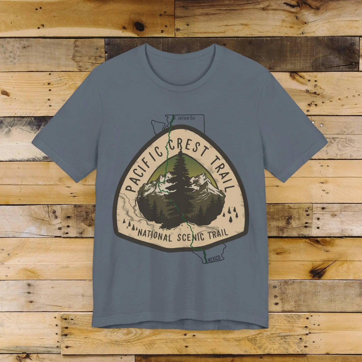 Pacific Crest Trail Unisex Jersey T-Shirt Logo Emblem Mexico Canada Line Printify