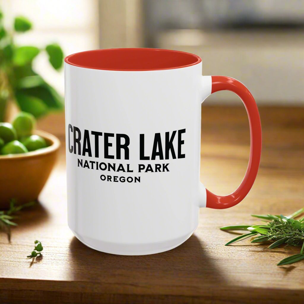 Crater Lake Accent Coffee Mug 11oz 15oz National Park Scenic Bear Shield Oregon Printify