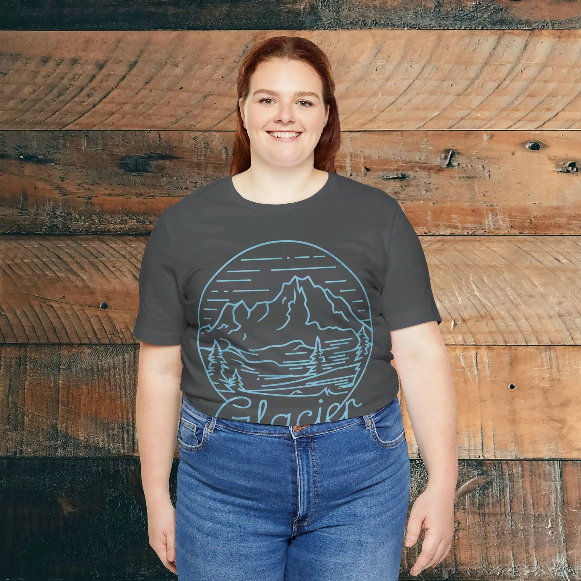 Glacier National Park Unisex Fit Soft T-Shirt Big Snow Blue Line Art - Park Service Apparel